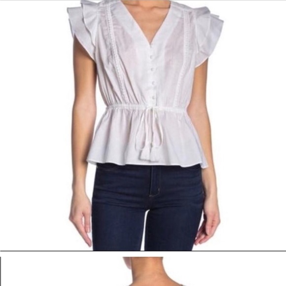 J. CREW white cotton flutter sleeve v-neck top M - Picture 1 of 8